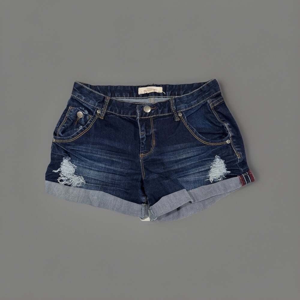 Forever 21 Distresssed Destroyed Mid Rise Denim Shorts Summer Blue Womens Sze 25
